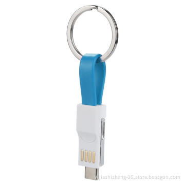 Yijiashishang 2019 New Fashion Design 3 in 1 Keychain USB Charger Data Cable For Micro usb,iOS and USB C Mobile Devices